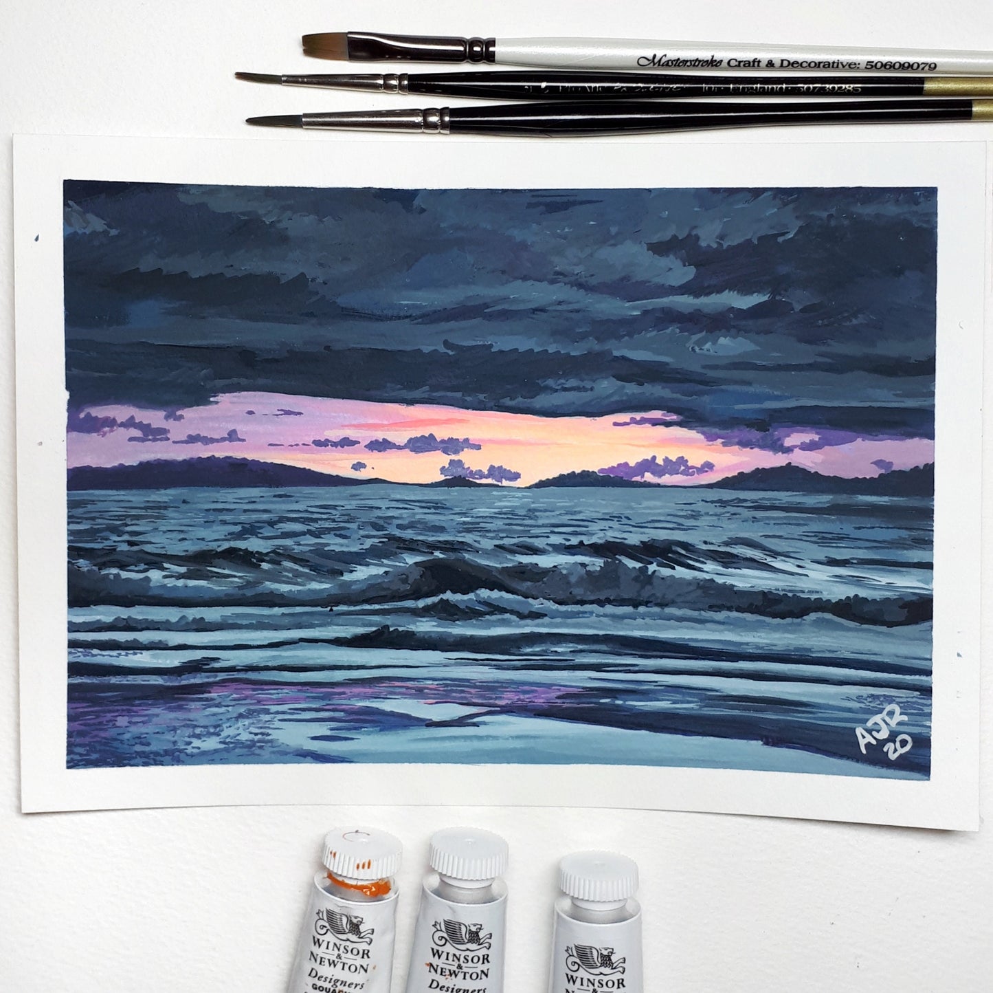Beach Sunset Original A5 Gouache Painting