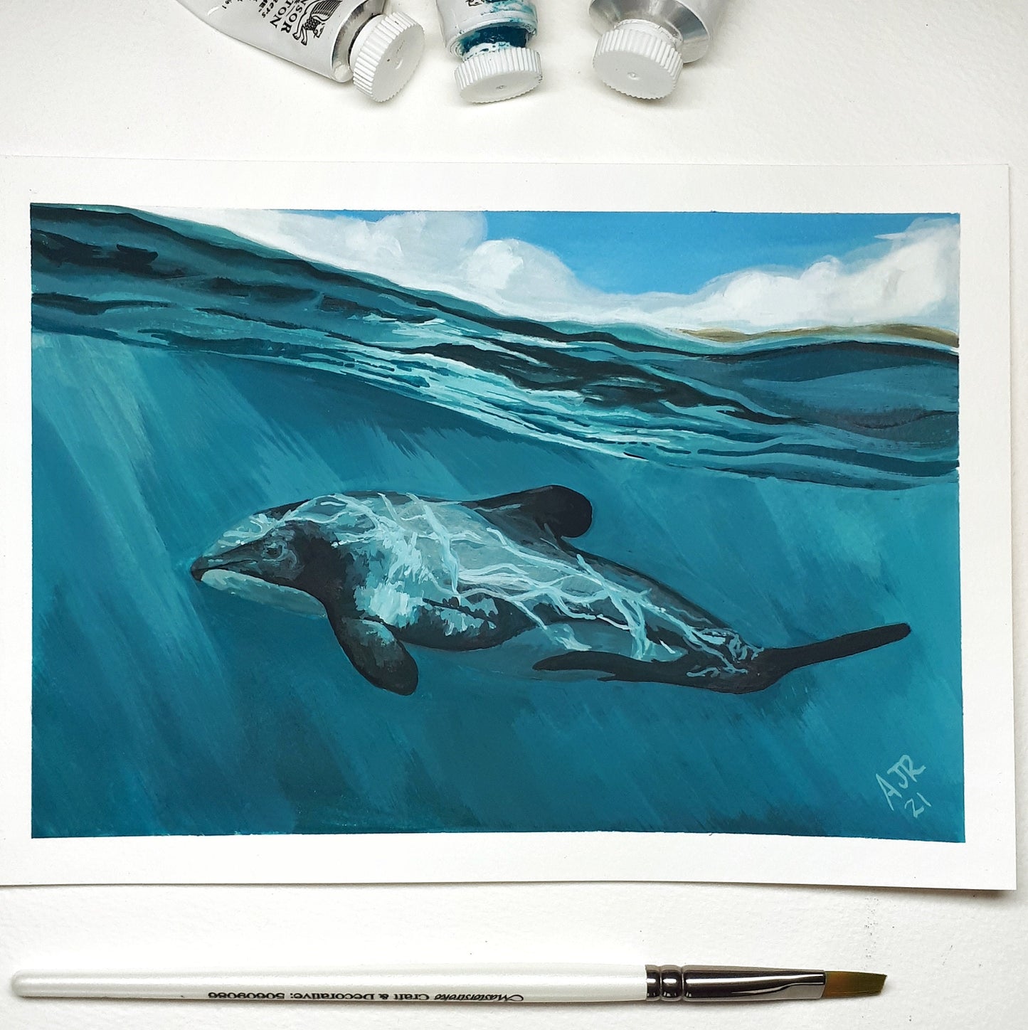 Hector's Dolphin Original A5 painting