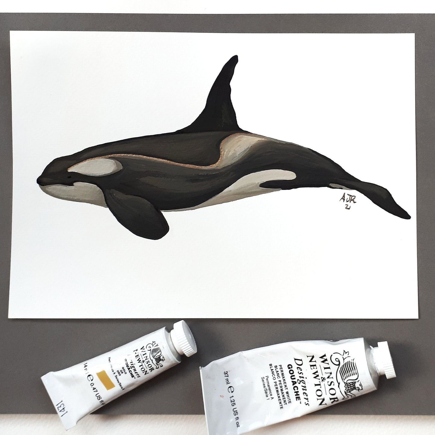 Type B Orca With Gold A5 Original Painting