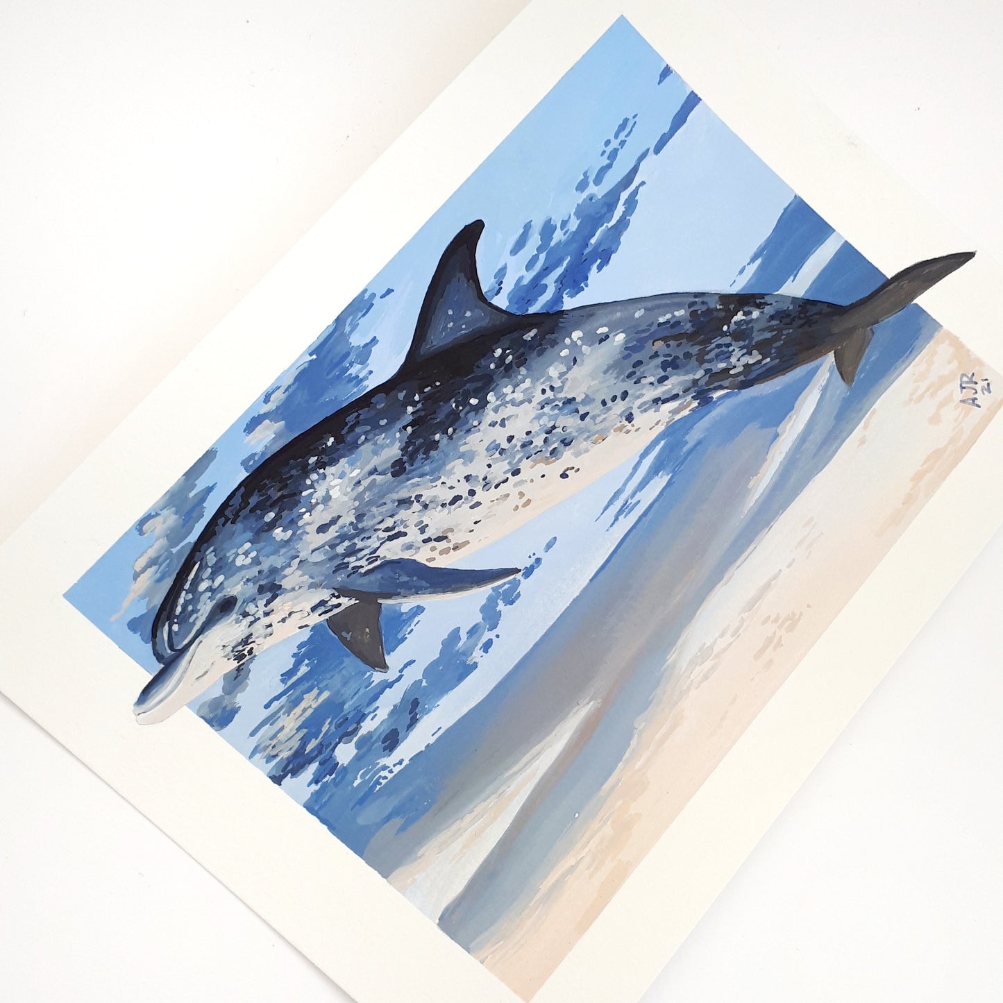 Spotted Dolphins in the Sky Original A5 Gouache Paintings