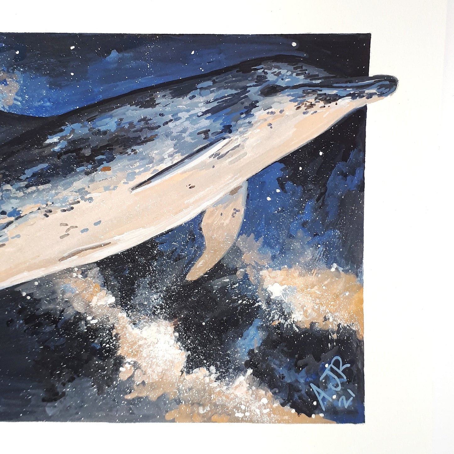 Spotted Dolphins in the Sky Original A5 Gouache Paintings