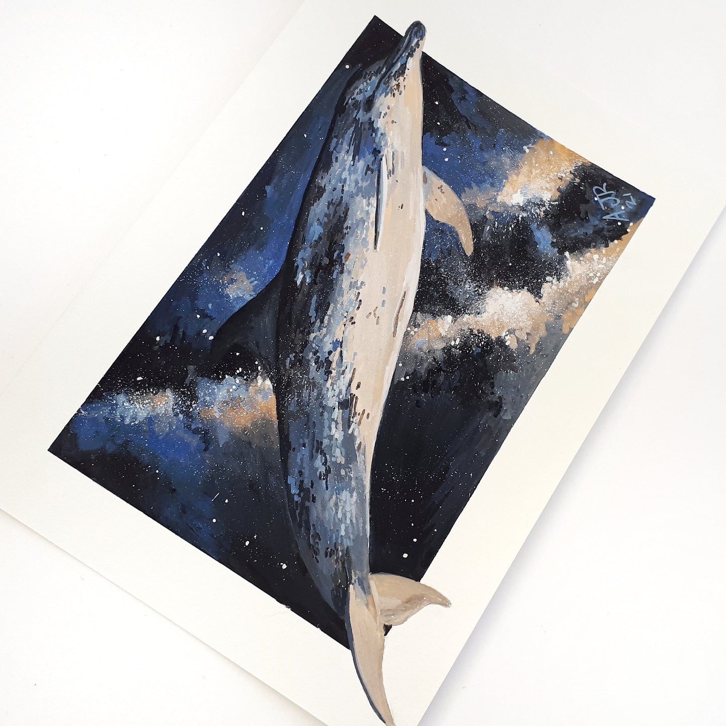 Spotted Dolphins in the Sky Original A5 Gouache Paintings