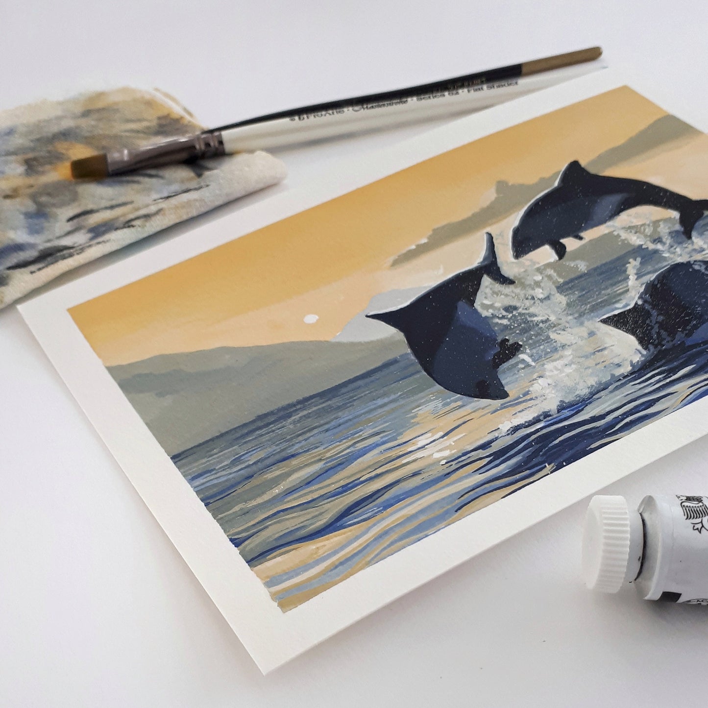 Leaping Sunset Dolphins Original Painting