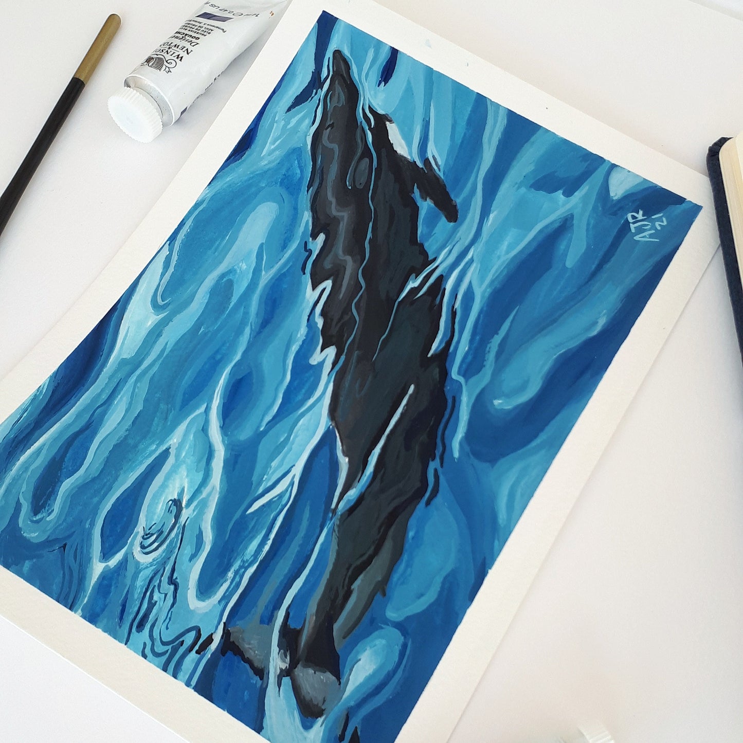 Underwater Dolphin A5 Original Gouache Painting