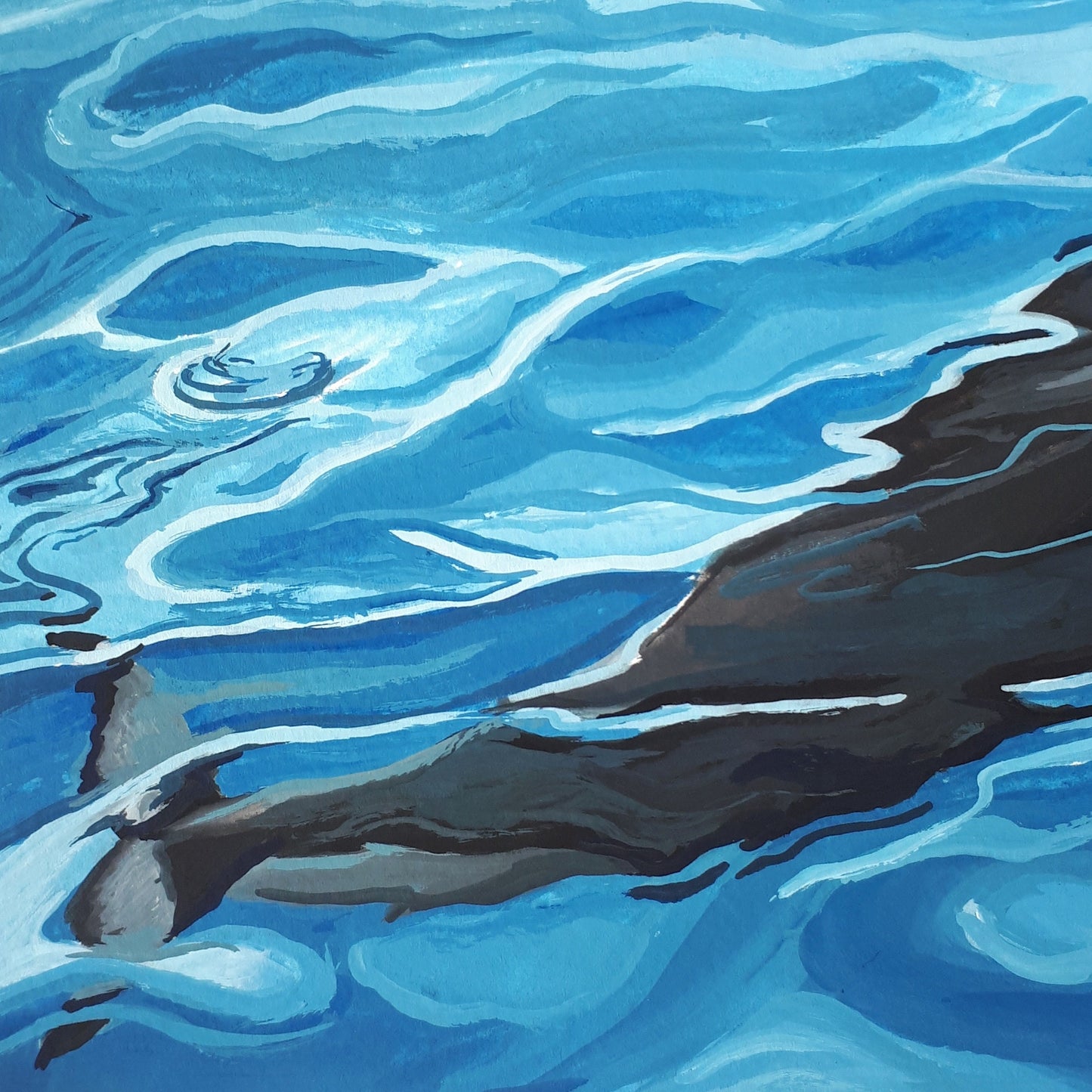 Underwater Dolphin A5 Original Gouache Painting