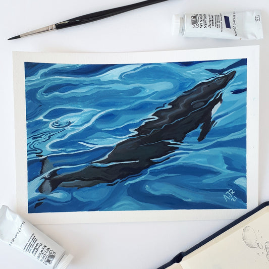 Underwater Dolphin A5 Original Gouache Painting