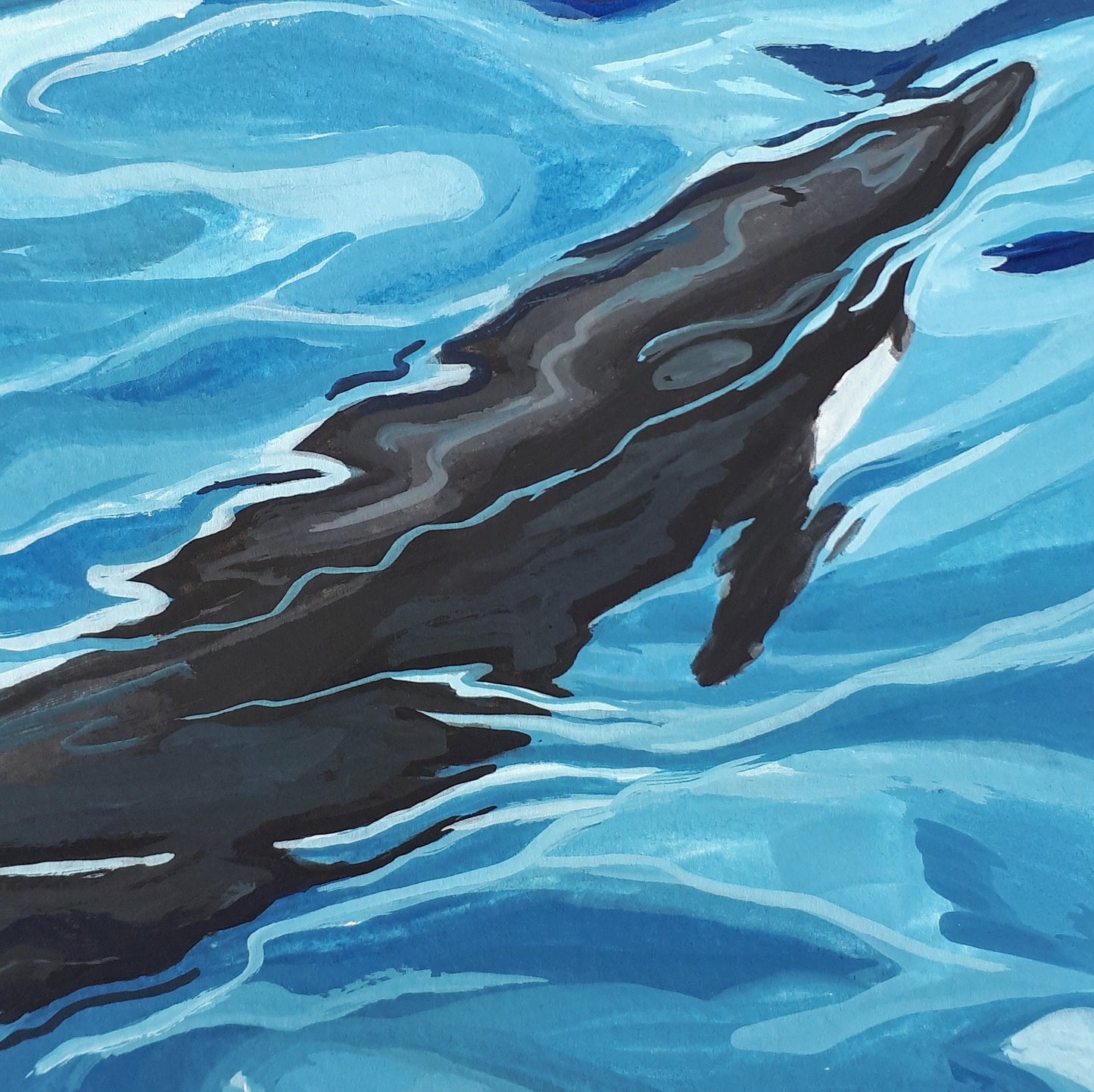 Underwater Dolphin A5 Original Gouache Painting